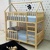 MiniWood Montessori Yatak Çatılı Doğal Ahşap Ranza Karyola Çam