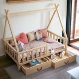 MiniWood Montessori Yatak Çekmeceli Karyola Ahşap Çocuk ve Bebek Beşik - 100 x 200 cm