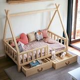 MiniWood Montessori Yatak Çekmeceli Karyola Ahşap Çocuk Ve Bebek Beşik Çam
