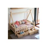 MiniWood Montessori Yatak Çekmeceli Karyola Ahşap Çocuk ve Bebek Beşik