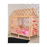 MiniWood Montessori Yatak Çocuk Yatak Raf Çatılı Doğal Çam 90x190 Menekşe