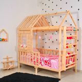 MiniWood Montessori Yatak Çocuk Yatak Raf Doğal 90X190 Karyola - 90 x 190 cm - Ahşap