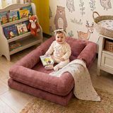 MiniWood Montessori Yatak Oyun Alanlı Bebek Yer Yatağı Sünger Çocuk Karyola - Gül Kurusu - 90 x 150 cm