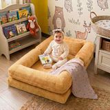 MiniWood Montessori Yatak Oyun Alanlı Bebek Yer Yatağı Sünger Çocuk Karyola - Hardal - 90 x 150 cm