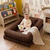 MiniWood Montessori Yatak Oyun Alanlı Bebek Yer Yatağı Sünger Çocuk Karyola - Kahverengi - 90 x 150 cm