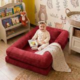 MiniWood Montessori Yatak Oyun Alanlı Bebek Yer Yatağı Sünger Çocuk Karyola - Kırmızı - 90 x 150 cm