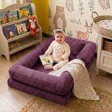 MiniWood Montessori Yatak Oyun Alanlı Bebek Yer Yatağı Sünger Çocuk Karyola - Mor - 90 x 150 cm