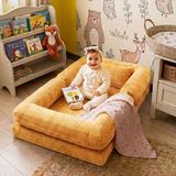 MiniWood Montessori Yatak Oyun Alanlı Bebek Yer Yatağı Sünger Çocuk Karyola - Sarı - 90 x 150 cm