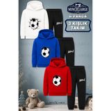 MINIXLARGE 3LU Set Çocuk Unisex Futbol Topu Graft Baskılı Kapşonlu Eşofman Takımı