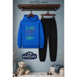 MINIXLARGE Unisex Çocuk Kopek Balik Mor Yesil Yazi Baskılı Kapşonlu Eşofman Takımı