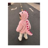 Minizade 3D Dinozor Peluş Çocuk Montu %100 Pamuklu İç Astarlı Kapüşonlu Fermuarlı Kız Erkek Kışlık Mont