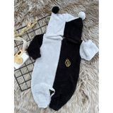 Minizade Peluş Fermuarlı Kışlık Ponponlu Palyaço Bebek Uyku Tulumu - 6 - 12 Ay - Gri - Siyah