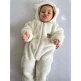 Minizade Wellsoft Peluş Fermuarlı Patikli Kışlık Bebek Uyku Tulumu Çocuk Tulumu Çocuk Kostümü - Krem - 0 - 6 Ay