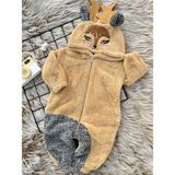 Minizade Welsoft Peluş Fermuarlı Kışlık Kız Geyik Bebek Uyku Tulumu - 6 - 12 Ay - Kahverengi - Gri