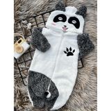 Minizade Welsoft Peluş Fermuarlı Kışlık Panda Bebek Uyku Tulumu - 6 - 12 Ay - Beyaz - Gri