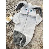 Minizade Welsoft Peluş Kışlık Tavşan Bebek Uyku Tulumu Gri Kısa Kol Yumuşak Doku - Gri - Gri - 0 - 6 Ay