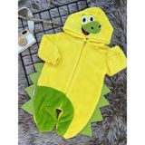 Minizade Welsoft Peluş Unisex Fermuarlı Kışlık Dinozor Bebek Uyku Tulumu - 6 - 12 Ay - Sarı - Yeşil