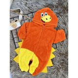 Minizade Welsoft Peluş Unisex Fermuarlı Kışlık Dinozor Bebek Uyku Tulumu - Sarı - Turuncu - 1,5 - 2 Yaş
