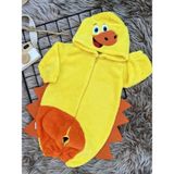 Minizade Welsoft Peluş Unisex Fermuarlı Kışlık Dinozor Bebek Uyku Tulumu - Turuncu - Sarı - 1 - 1,5 Yaş