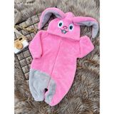 Minizade Welsoft Peluş Unisex Fermuarlı Kışlık Tavşan Bebek Uyku Tulumu - Gri - Pembe - 1,5 - 2 Yaş