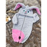 Minizade Welsoft Peluş Unisex Fermuarlı Kışlık Tavşan Bebek Uyku Tulumu - Gri - Pembe - 6 - 12 Ay