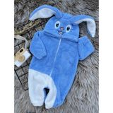 Minizade Welsoft Peluş Unisex Fermuarlı Kışlık Tavşan Bebek Uyku Tulumu - Mavi - Beyaz - 0 - 6 Ay