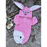 Minizade Welsoft Peluş Unisex Fermuarlı Kışlık Tavşan Bebek Uyku Tulumu - Pembe - Beyaz - 1 - 1,5 Yaş