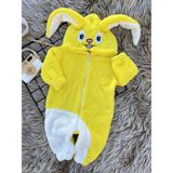 Minizade Welsoft Peluş Unisex Fermuarlı Kışlık Tavşan Bebek Uyku Tulumu - Sarı - Beyaz - 1,5 - 2 Yaş