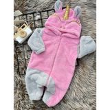 Minizade Welsoft Peluş Unisex Fermuarlı Kışlık Unicorn Bebek Uyku Tulumu - Pembe - Gri - 0 - 6 Ay