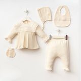Minizeyn 7075MZ – Elızabeth Yenidoğan 5’li Set | 0–3 Ay Krem Hastane Çıkışı Takımı - 001-Krem - 0 - 3 Ay