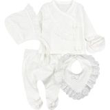Minizeyn Fistolu Kız Bebek Hastane Çıkışı 5li Zıbın Set Beyaz - 0 - 3 Ay