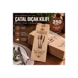 Mink Print Co Şamua Kağıt Çatal Bıçak Kılıfı 250 Adet Kahverengi Baskılı Restoran Cafe Kaşıklık Servis Kılıfı