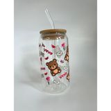 Minnaco Teddy Bear Pipetli Cam Bardak – 500 ml – Hediyelik Pinterest Kahve & Kola Bardağı – Hediyelik Hediye - 0 - 499 ml - Açık Kahverengi