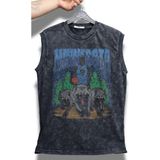 Minnesota Yazılı Yıkamalı Kolsuz Tişört, Unisex Basketbol Temalı Sıfır Kollu Retro Atlet - Siyah - 2XL