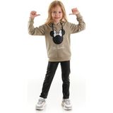 Minnie Lisanslı Kız Çocuk Kapüşonlu Sweatshirt ve Deri Tayt 2'li Takım 20192 - 4 Yaş - Bej