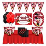 Minnie Mouse Afişli Kırmızı 16 Kişilik Doğum Günü Parti Süsleri Malzemeleri Seti