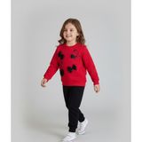 Minnie Mouse Baskılı ve Fiyonk Detaylı Kırmızı 3 İplik Şardonlu Sweatshirt Siyah Eşofman Altı Kız Çocuk Takımı - 3 - 4 Yaş