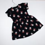 Minnie Mouse Desenli Fiyonk Detaylı Kısa Kol Elbise - 3 Yaş - Siyah