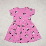 Minnie Mouse Desenli Fiyonk Detaylı Kısa Kol Elbise - 4 Yaş - Pembe