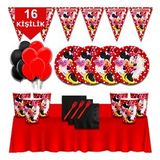 Minnie Mouse Kırmızı 16 Kişilik Doğum Günü Parti Süsleri Malzemeleri Seti