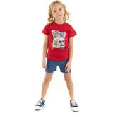 Minnie Mouse Lisanslı Kız Çocuk Tişört Ve Kot Şort 2'Li Takım 20911 - 240-Kırmızı - 4 Yaş