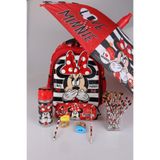 Minnie Mouse Lisanslı Okul Çantası, Kalem Çantası, Şemsiye, Matara, Kurşun Kalem ve Kalemtraş Seti, Kırmızı