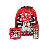 Minnie Mouse Lisanslı Okul Çantası Seti, Beslenme Kabı ve 500 ml Matara, Kırmızı, Unisex