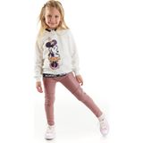 Minnie Mouse Minnie Lisanslı Kız Çocuk Kapüşonlu Sweatshirt ve Deri Tayt 2'li Takım 20189 - 6 Yaş - Ekru