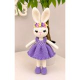MİNOHOUSE Amigurumi Mor Elbiseli Taçlı Tavşan Organik Oyuncak