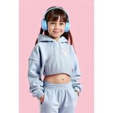Minojoy Almogro Mavi Pamuklu Kız Çocuk Crop Sweatshırt - 7 - 8 Yaş