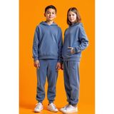 Minojoy Uthar Koloni Mavi Pamuklu Kapşonlu Çocuk Sweatshirt Eşofman Altı Takım - 8 - 9 Yaş
