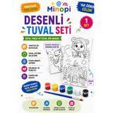 Minopi 1 Set Desenli Tuval Çocuk Boyama 20x20 Tuvali Boya ve Fırça Dahil Set
