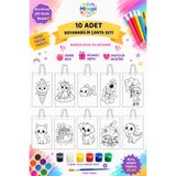Minopi 10 Adet Boyanabilir Bez Çanta Seti 30x40 cm – 6 Renk Akrilik Boya ve Fırça Dahil