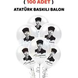Minopi ( 100 Adet ) Atatürk Baskılı Balon Beyaz Balon Milli Bayram Süsleme
